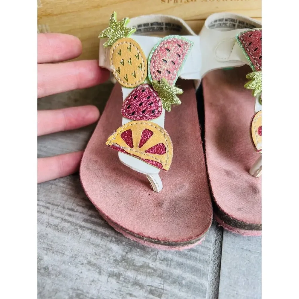 MAGGIE & ZOE Boutique Glitter Fruit Tropical Thong Summer Sandals Shoes Girls 8